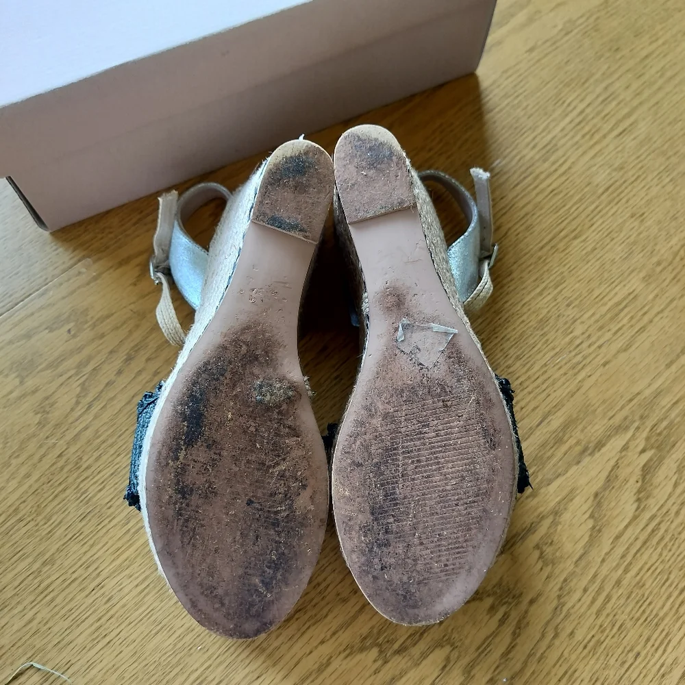 Anthropologie Elysess Textured Wedge Women's Size 7 Black Silver